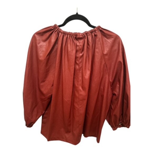 Faux Leather Red Peasant Top - Size L - Picture 3 of 7